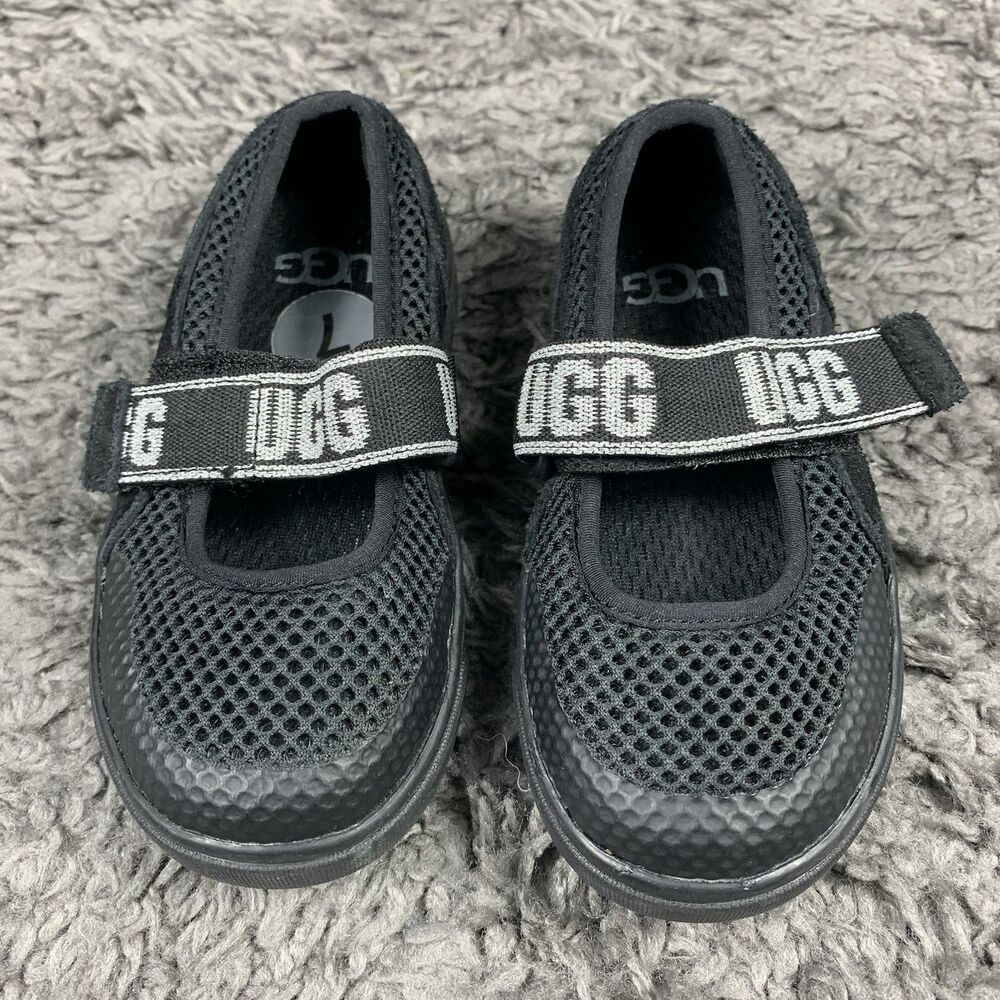 UGG Rennon Black Suede Mesh Girls Toddler Mary Jane Shoes Size 7